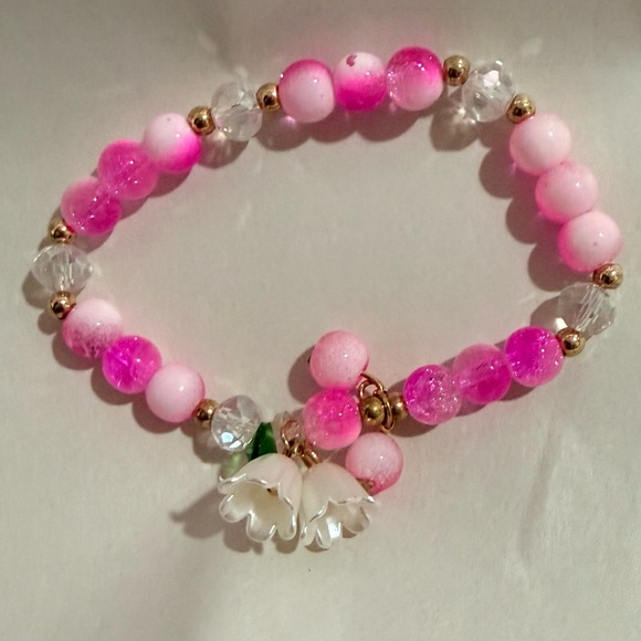 Jewelry - Buy One get the Second for $5 ~ Pink Beaded Bracelet with Floral Charm